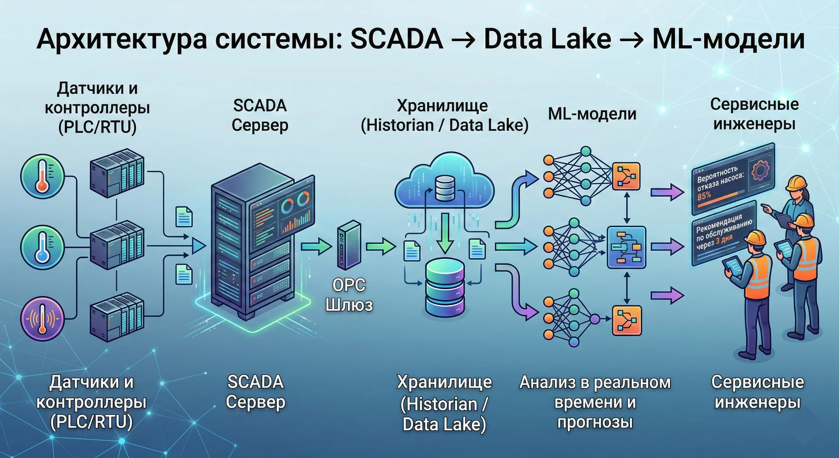Архитектура системы: SCADA → Data Lake → ML-модели