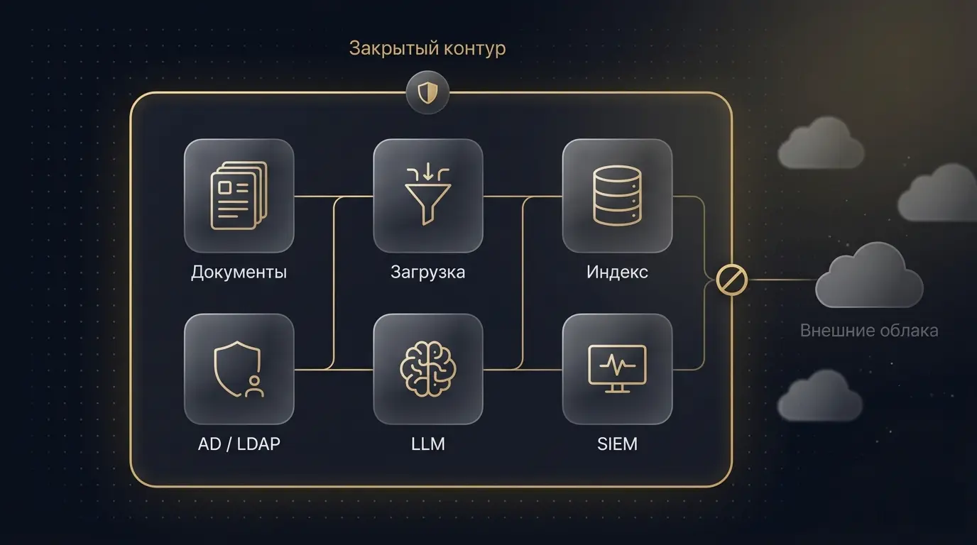 On-premise RAG-архитектура: документы, индекс и LLM внутри корпоративного периметра, без выхода во внешние облака
