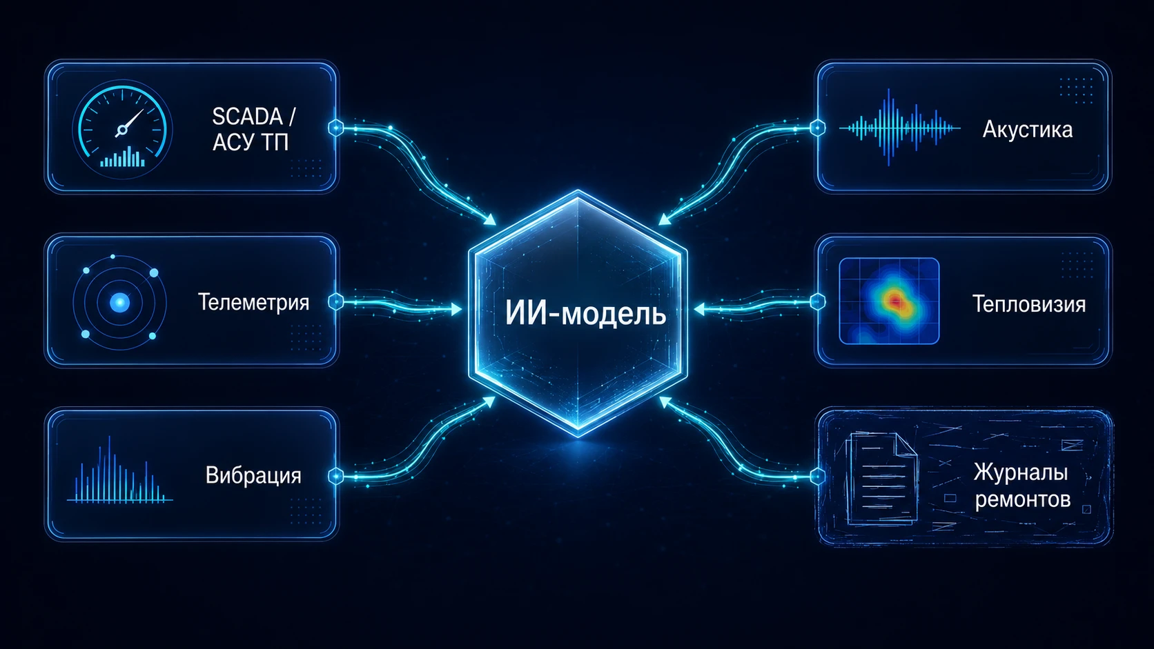 Источники данных для предиктивной аналитики в энергетике: SCADA, телеметрия, вибрация, акустика, тепловизия, журналы эксплуатации
